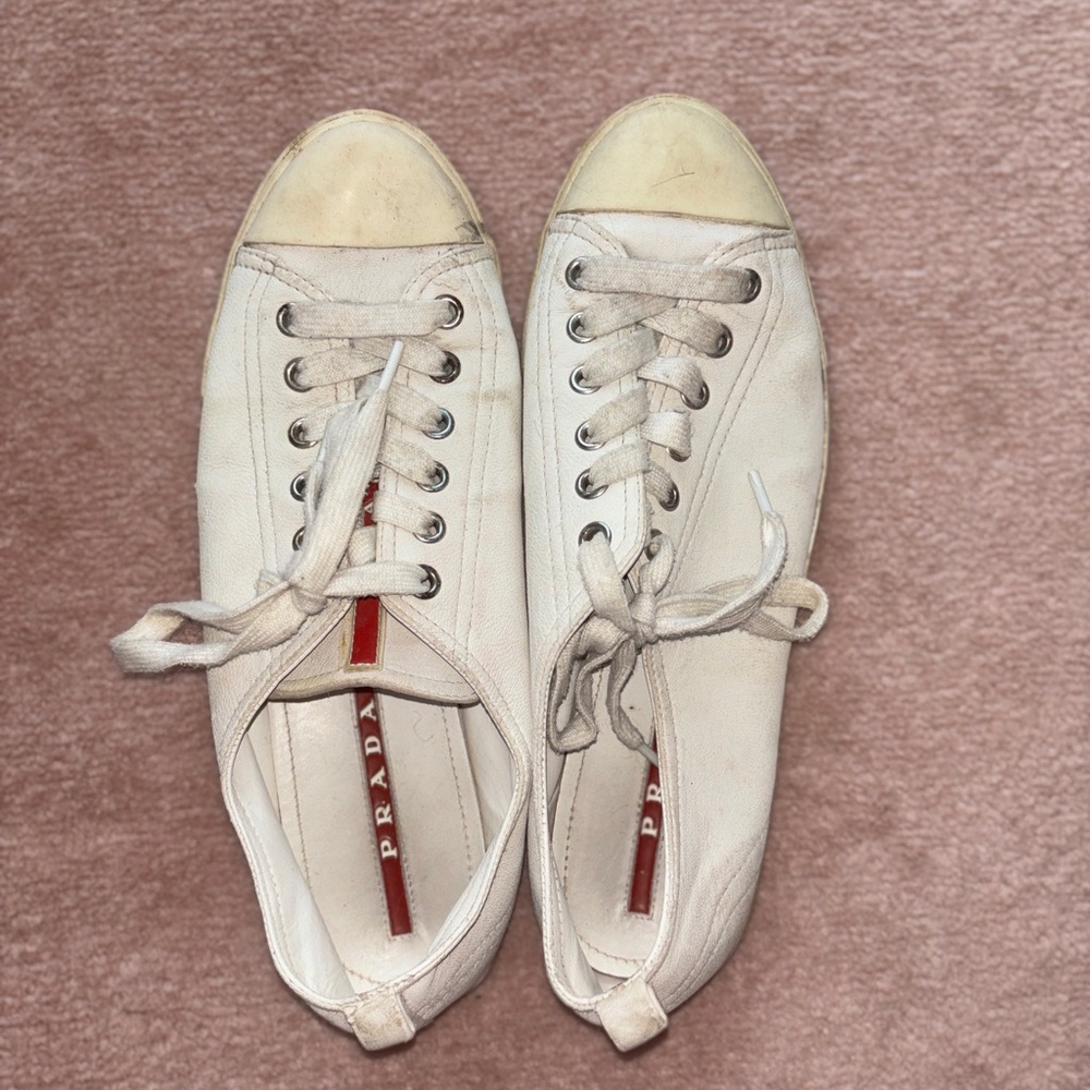 Vintage Prada White Sheepkin Sneakers